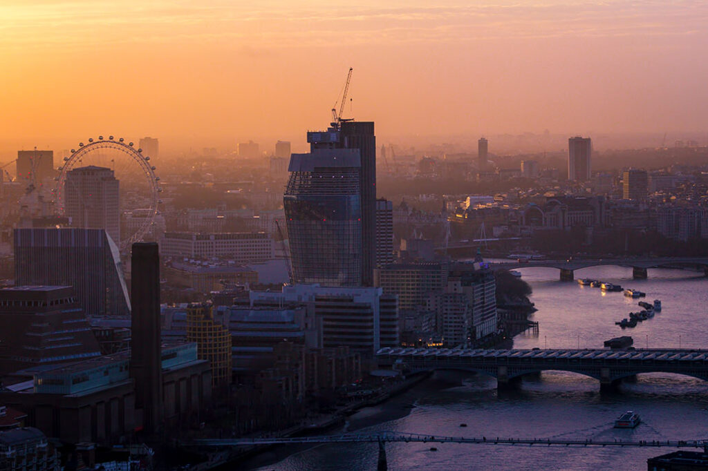 Hazy sunset over London